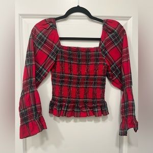 Tis’ the Season Red & Green Plaid Square Neck Top